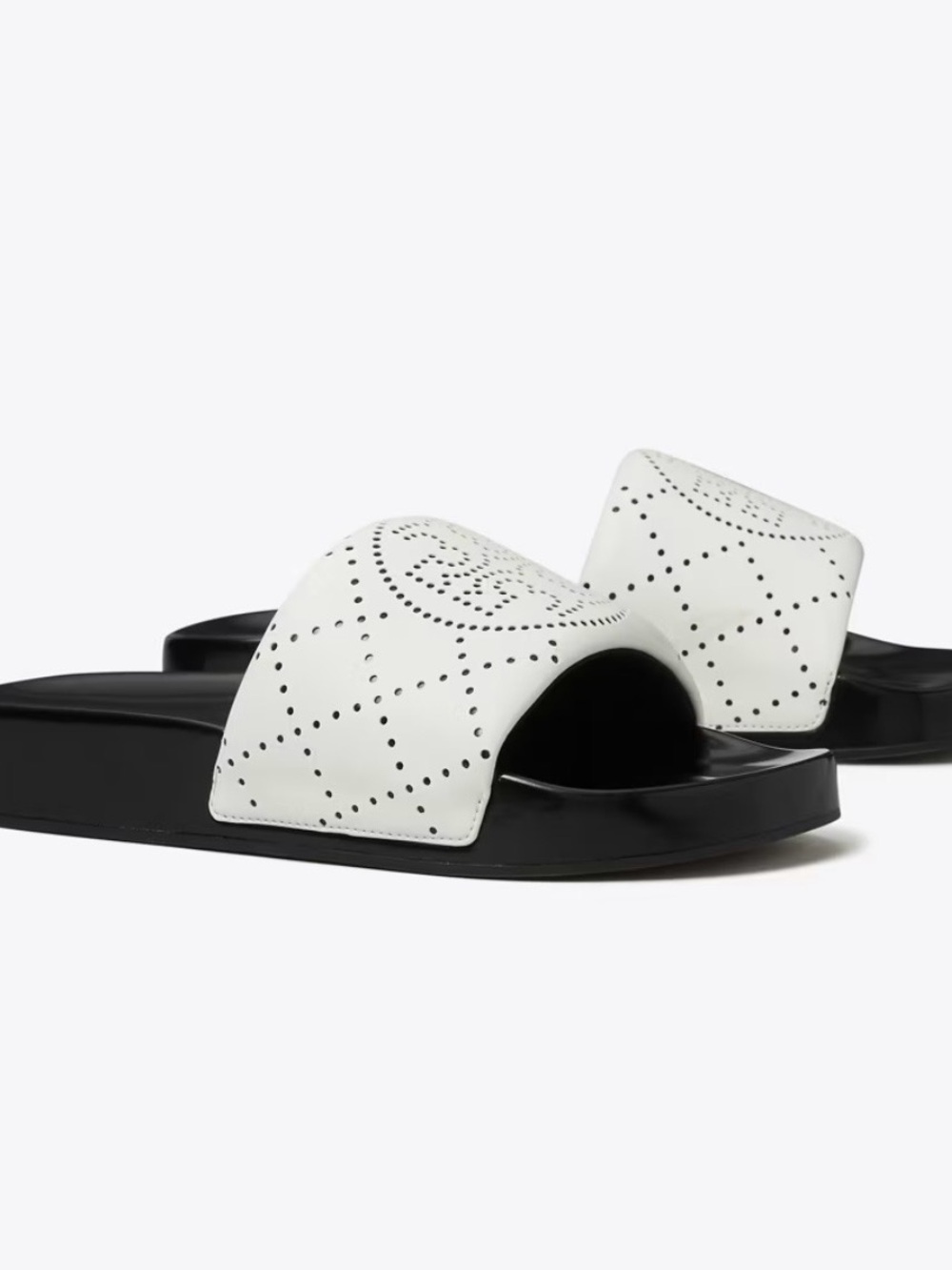 Tory Burch White Slide Sandals with Black Sole